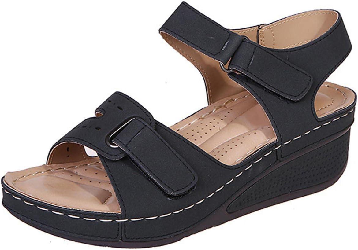 image:image2024 Sandales Femmes t De Marche Confortables Orthopdique Plateforme Chaussures Antidrapantes Respirantes Bohme Bout Ouvert Avec Talon BlocNoir