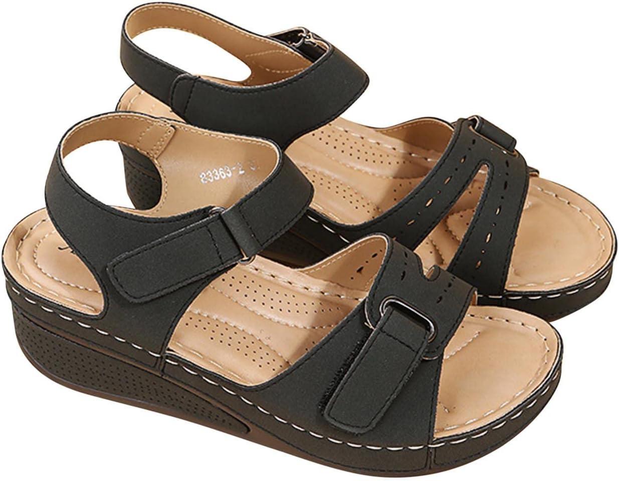 image:image2024 Sandales Femmes t De Marche Confortables Orthopdique Plateforme Chaussures Antidrapantes Respirantes Bohme Bout Ouvert Avec Talon BlocNoir