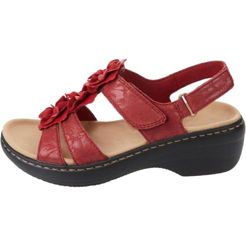 image:image2024 Sandales Femmes t De Marche Confortables Orthopdique Plateforme Chaussures Antidrapantes Respirantes Bohme Bout Ouvert Avec Talon BlocA03 Rouge