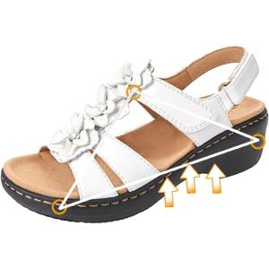 2024 Sandales Femmes été De Marche Confortables Orthopédique Plateforme Chaussures Antidérapantes Respirantes Bohême Bout Ouvert Avec Talon Bloc(A03 Blanc)