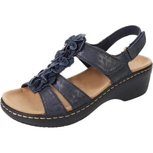 2024 Sandales Femmes été De Marche Confortables Orthopédique Plateforme Chaussures Antidérapantes Respirantes Bohême Bout Ouvert Avec Talon Bloc(A03 Bleu)