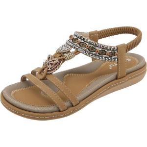 2024 Sandales Femmes été De Marche Confortables Orthopédique Plateforme Chaussures Antidérapantes Respirantes Bohême Bout Ouvert Avec Talon Bloc(A08 Marron)