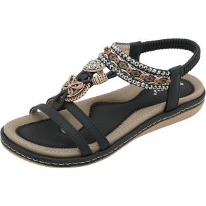 2024 Sandales Femmes été De Marche Confortables Orthopédique Plateforme Chaussures Antidérapantes Respirantes Bohême Bout Ouvert Avec Talon Bloc(A08 Noir)