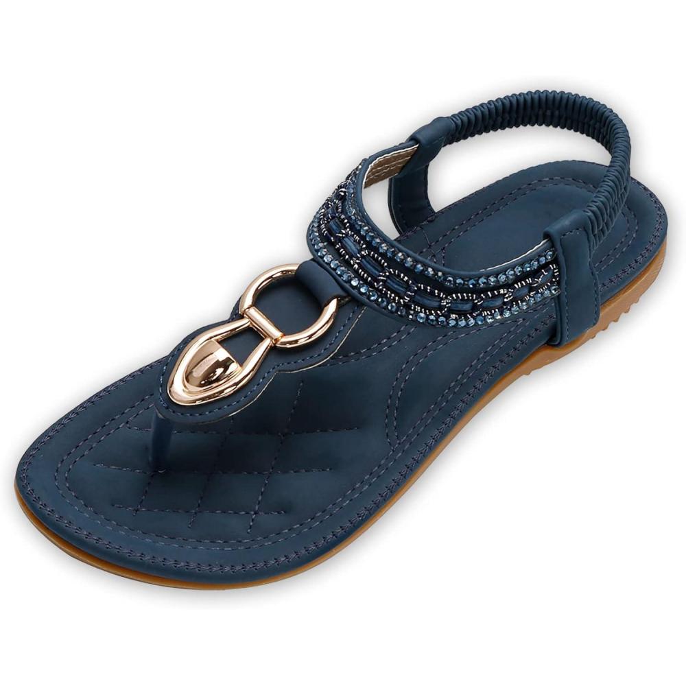 image:imageZOEREA Sandales Femme t Plates Confortable Mode Bohme Tongs Bout Ouvert Chaussures pour Plage Vacances du Quotidien Dtente Taille 3644 EUStyle 9 Bleu Fonc