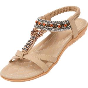 ZOEREA Sandales Femme Été Plates Confortable Mode Bohème Tongs Bout Ouvert Chaussures pour Plage Vacances du Quotidien Détente Taille 36-44 EU(Style 10 Abricot)