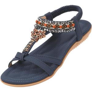 ZOEREA Sandales Femme Été Plates Confortable Mode Bohème Tongs Bout Ouvert Chaussures pour Plage Vacances du Quotidien Détente Taille 36-44 EU(Style 10 Bleu Foncé)