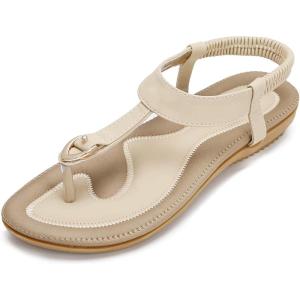 ZOEREA Sandales Femme Été Plates Confortable Mode Bohème Tongs Bout Ouvert Chaussures pour Plage Vacances du Quotidien Détente Taille 36-44 EU(Style 8 Abricot)