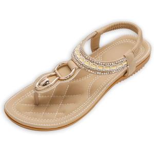 ZOEREA Sandales Femme Été Plates Confortable Mode Bohème Tongs Bout Ouvert Chaussures pour Plage Vacances du Quotidien Détente Taille 36-44 EU(Style 9 Abricot)