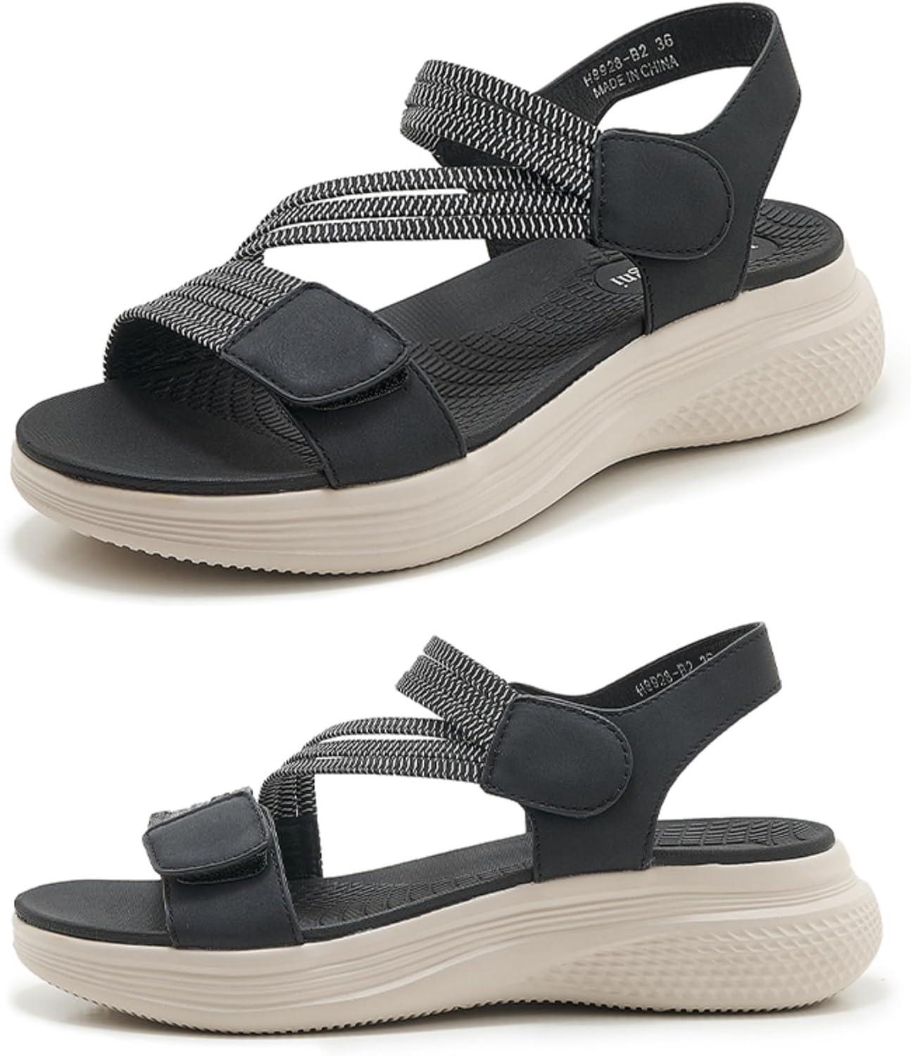 image:imageSMajong Sandales Sport Femme Sandale Orthopdiques Confortable Bout Ouvert t Chaussures de Randonne Scratch Sandales CompensesNoir
