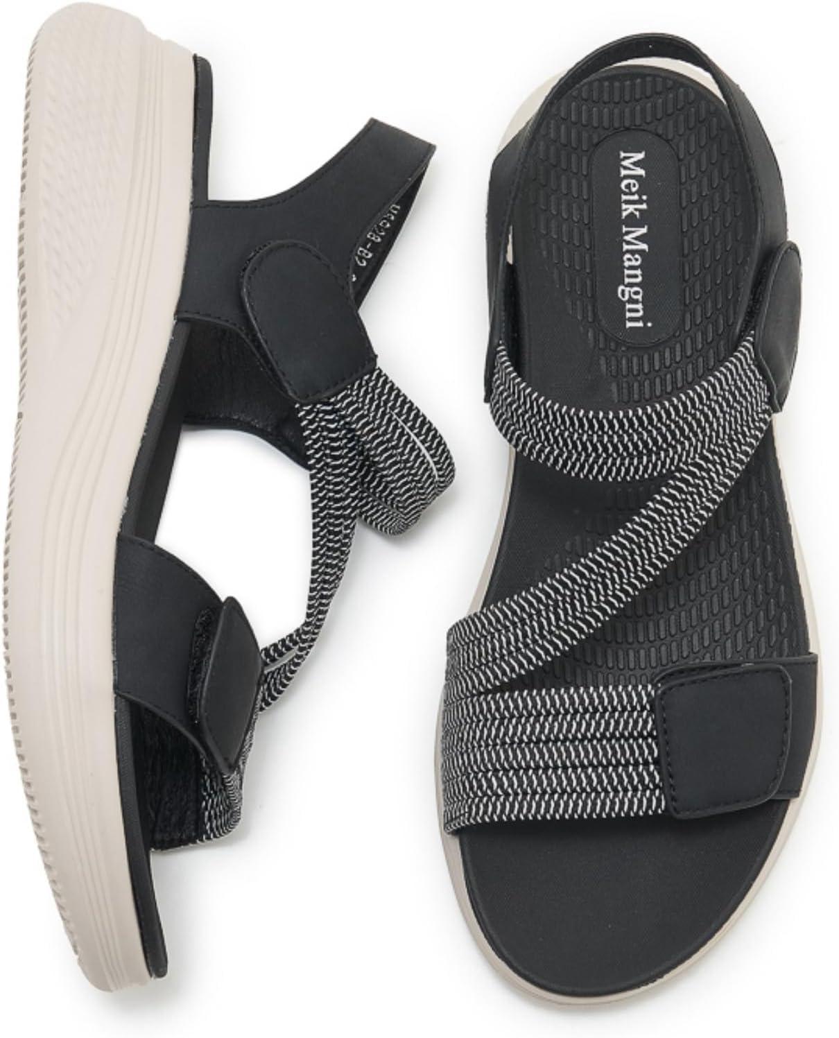 image:imageSMajong Sandales Sport Femme Sandale Orthopdiques Confortable Bout Ouvert t Chaussures de Randonne Scratch Sandales CompensesNoir
