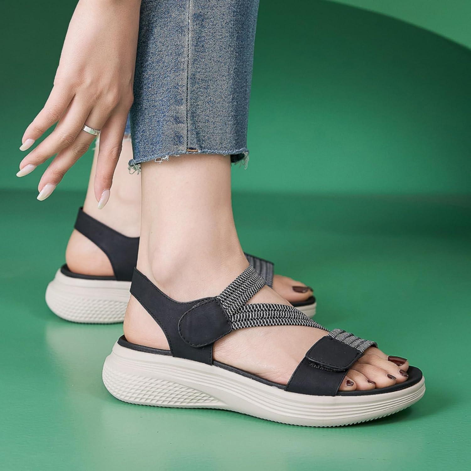 image:imageSMajong Sandales Sport Femme Sandale Orthopdiques Confortable Bout Ouvert t Chaussures de Randonne Scratch Sandales CompensesNoir