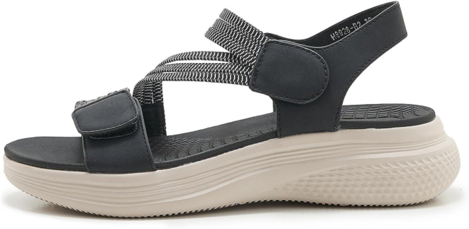 image:imageSMajong Sandales Sport Femme Sandale Orthopdiques Confortable Bout Ouvert t Chaussures de Randonne Scratch Sandales CompensesNoir