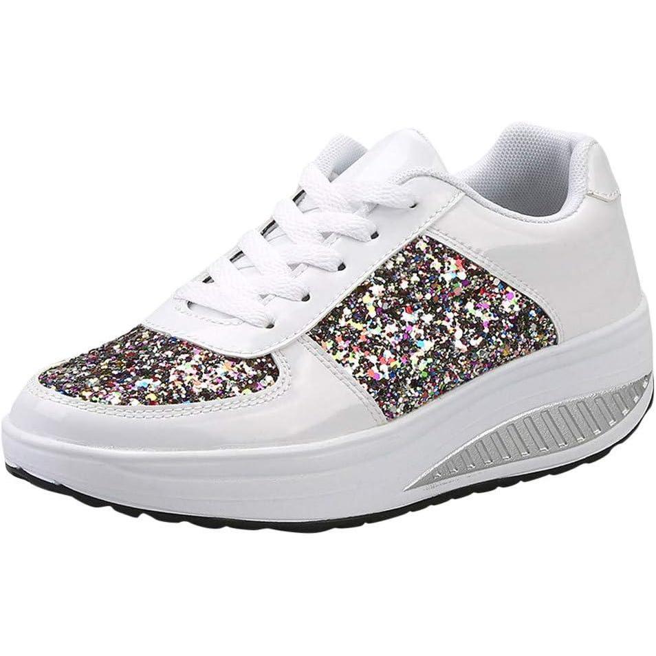 image:imageChaussures orthopdiques pour femme avec coussin dair Baskets dt paillettes En cuir Chaussures de sport orthopdiques respirantes Chaussures de sport Soutien de la vote plantaireBlanc