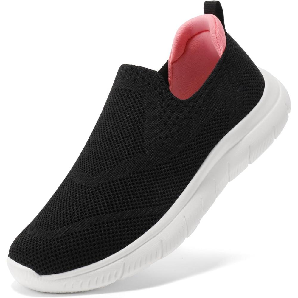 image:imageHKR Basket San Lacet Femme Chaussures de Respirantes Marche Mode et Sport Travail Tennis Confortable Chic Femme Ultra LGRe Fitness Campus Slip on Enfiler SneakersNoir Rose