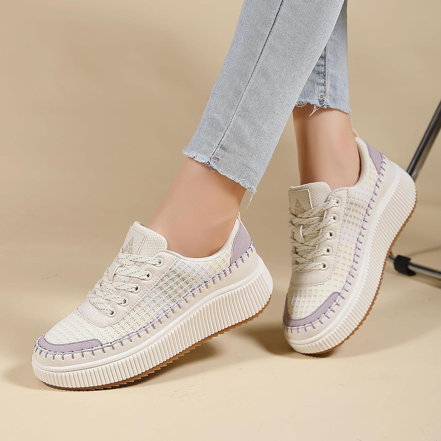 image:imageFemme Air Baskets Chaussures de Sports Outdoor Shock Absorbing Running Fitness Lger SneakersBeige Purple