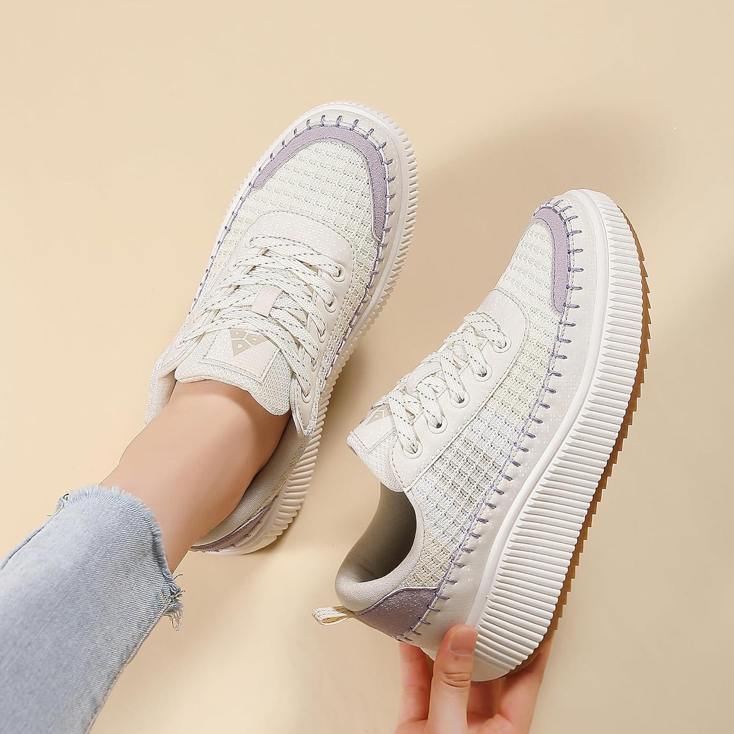 image:imageFemme Air Baskets Chaussures de Sports Outdoor Shock Absorbing Running Fitness Lger SneakersBeige Purple