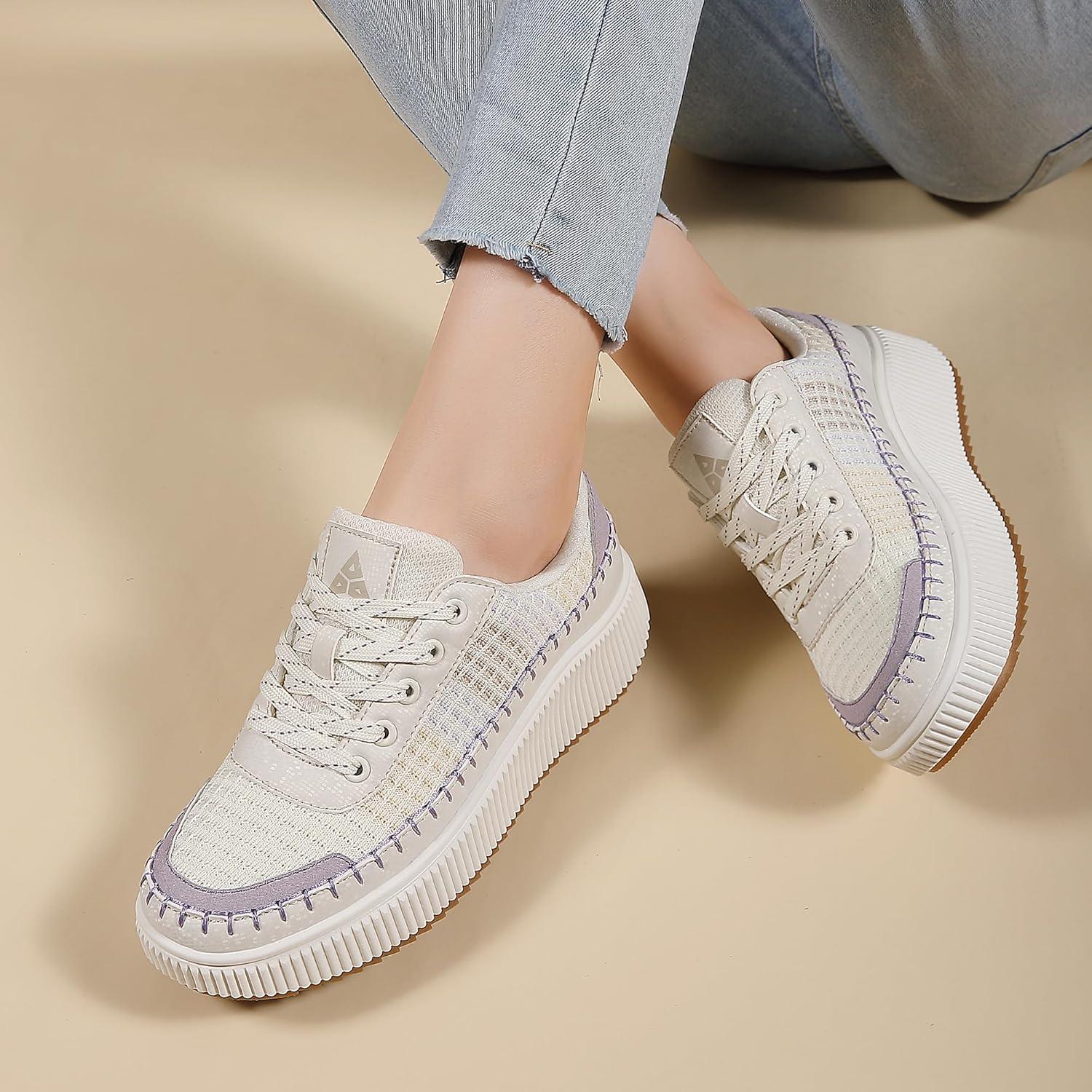 image:imageFemme Air Baskets Chaussures de Sports Outdoor Shock Absorbing Running Fitness Lger SneakersBeige Purple