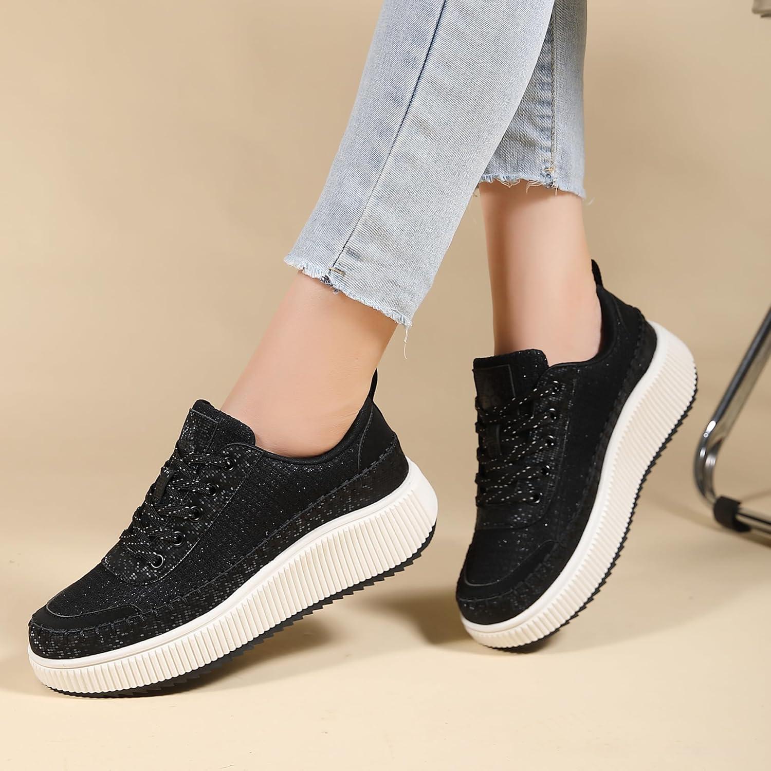 image:imageFemme Air Baskets Chaussures de Sports Outdoor Shock Absorbing Running Fitness Lger SneakersNoir Tissu