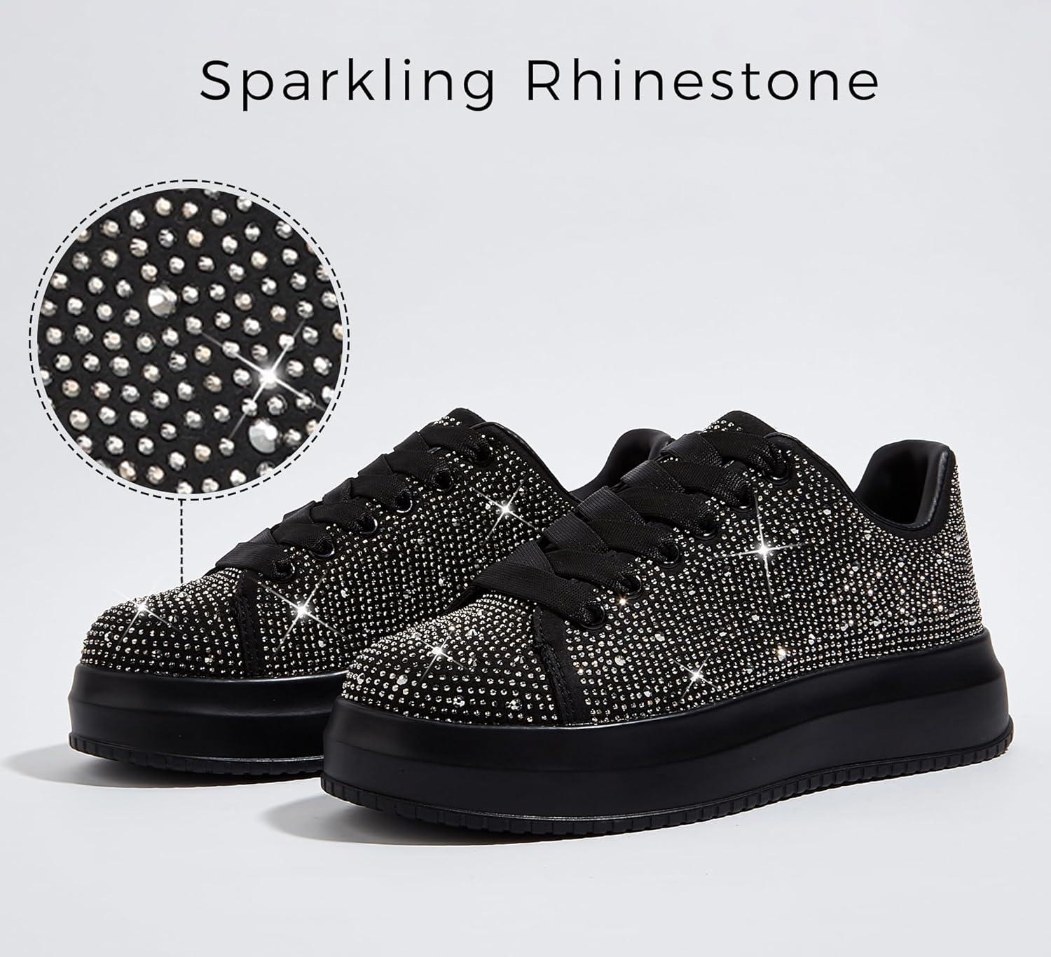 image:imageLUCKY STEP Baskets Plateforme Scintillante pour Femmefte de Mariage et MarcheNoir