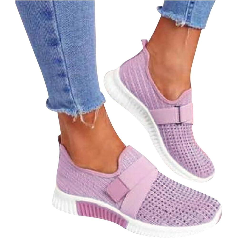 image:imageChaussure De Sport Femme Mode Basket Mode Air Running Course Chaussures sans Lacet Ete Outdoor Casual Mesh Respirant Confort Sneakers Chaussures de ScuritB011 Violet