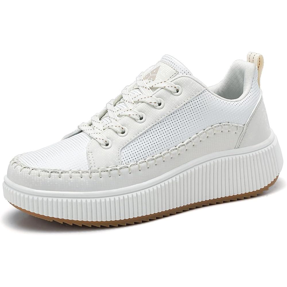 image:imageFemme Air Baskets Chaussures de Sports Outdoor Shock Absorbing Running Fitness Lger SneakersBeige Cuir