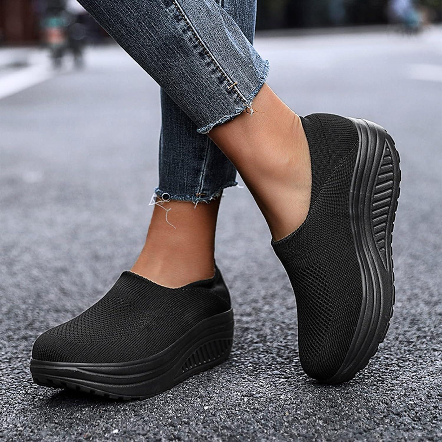 image:imageGnrique Chaussures CompensEs Femme Baskets Plateforme lgres Fashionand Chaussures Confortables pour Femmes Baskets pour Femmes Orthopdique Marche Basket Respirantes Antidrapantes ChaussureLe Noir