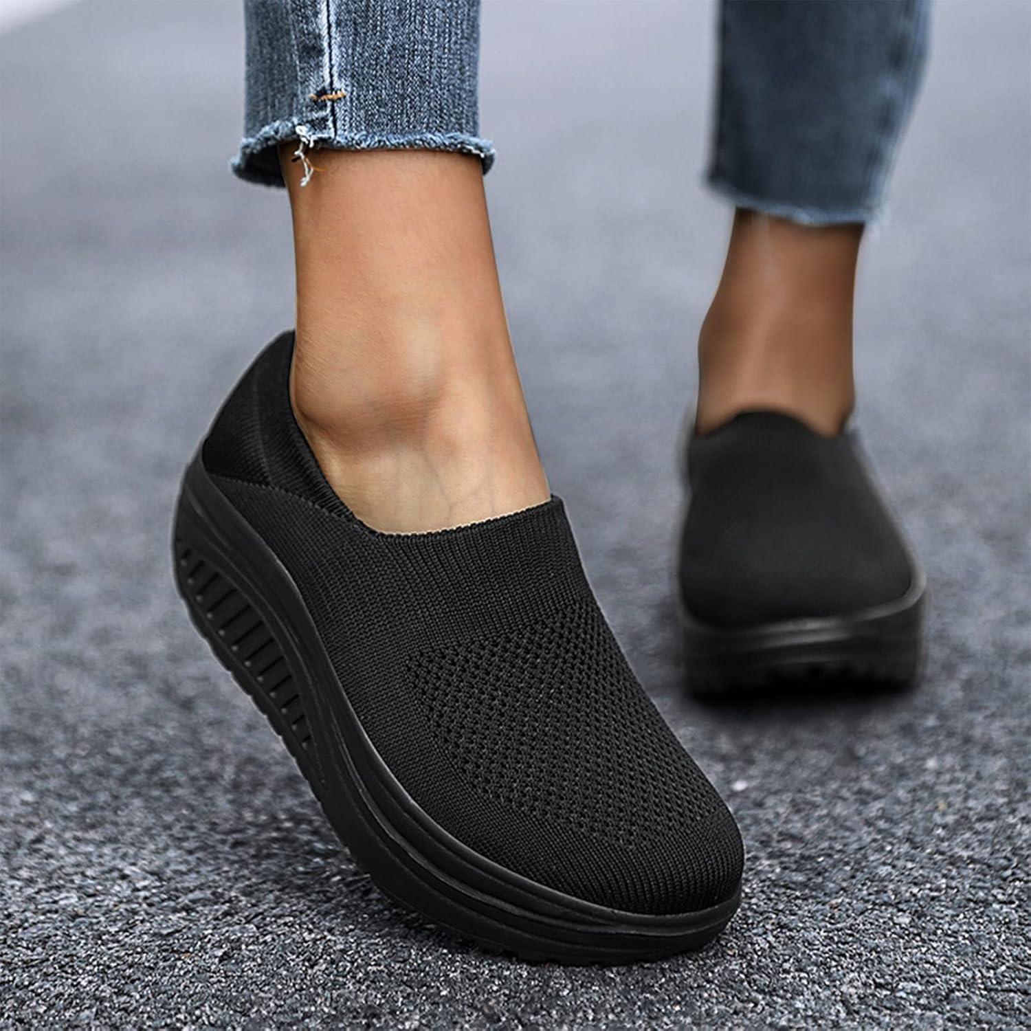 image:imageGnrique Chaussures CompensEs Femme Baskets Plateforme lgres Fashionand Chaussures Confortables pour Femmes Baskets pour Femmes Orthopdique Marche Basket Respirantes Antidrapantes ChaussureLe Noir