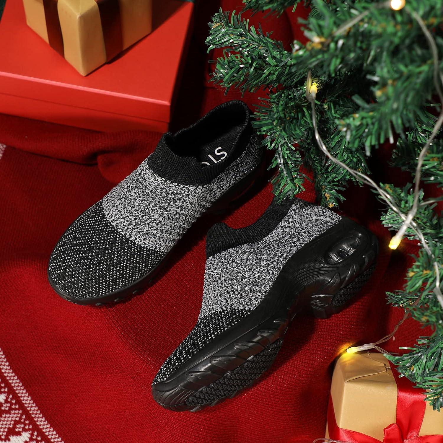 image:imageHKR Basket San Lacet Femme Chaussures de Orthopdique Marche Mode et Sport Travail Tennis Confortable Chic Femme Ultra LGRe Fitness Campus Slip on Enfiler SneakersMix Noir Grey
