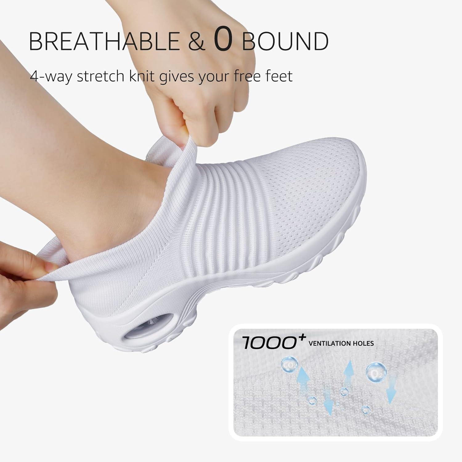 image:imageHKR Basket San Lacet Femme Chaussures de Orthopdique Marche Mode et Sport Travail Tennis Confortable Chic Femme Ultra LGRe Fitness Campus Slip on Enfiler SneakersBlanc