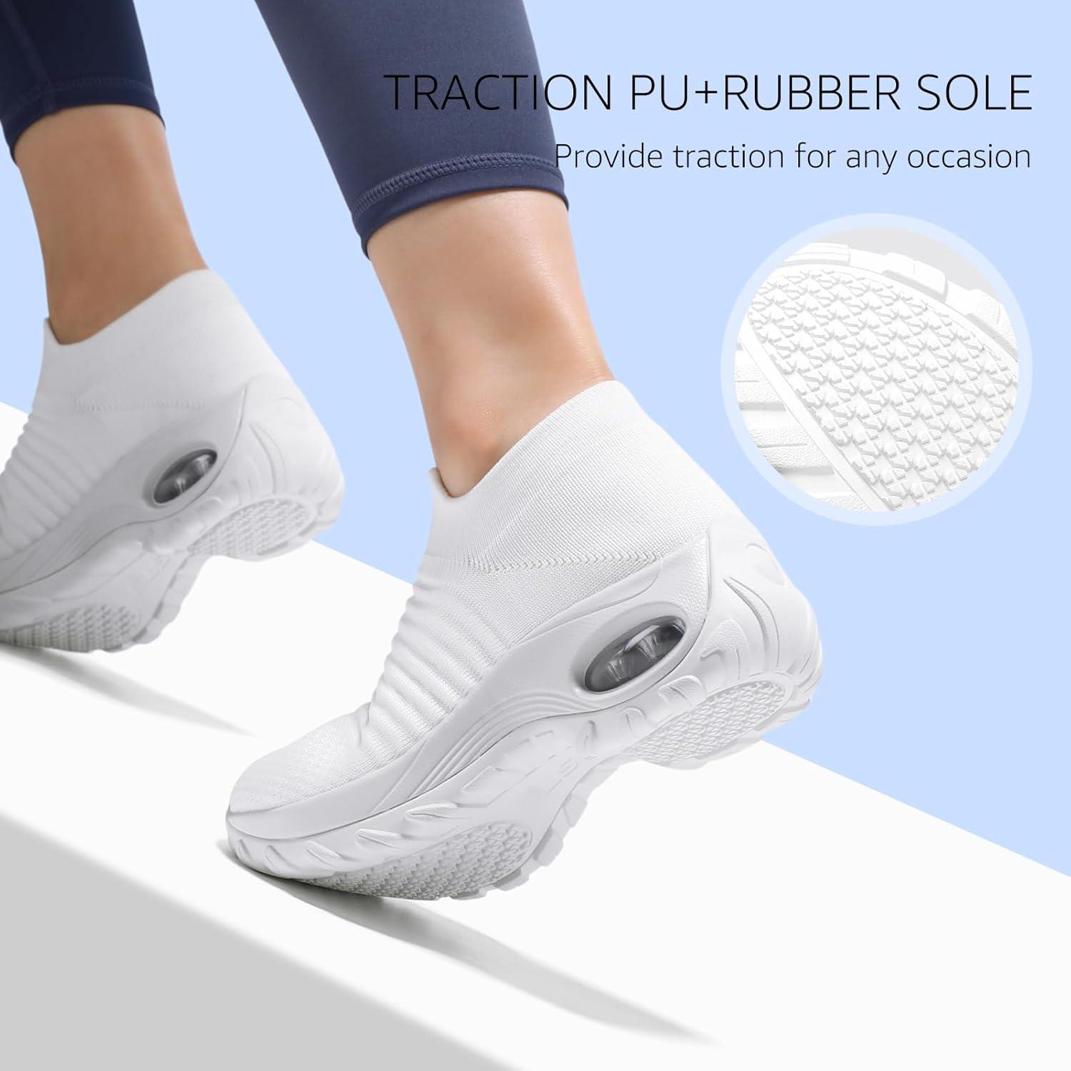 image:imageHKR Basket San Lacet Femme Chaussures de Orthopdique Marche Mode et Sport Travail Tennis Confortable Chic Femme Ultra LGRe Fitness Campus Slip on Enfiler SneakersBlanc