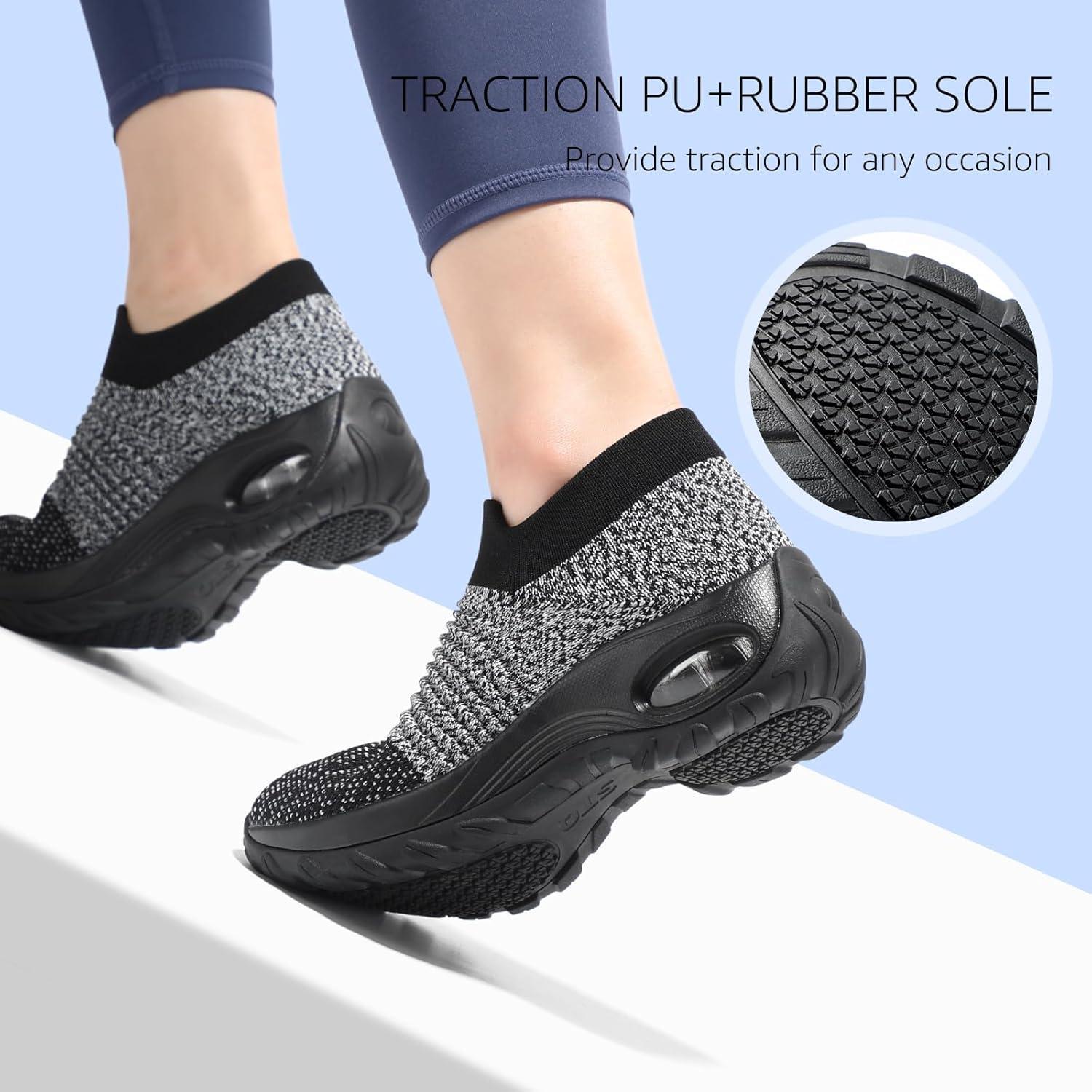 image:imageHKR Basket San Lacet Femme Chaussures de Orthopdique Marche Mode et Sport Travail Tennis Confortable Chic Femme Ultra LGRe Fitness Campus Slip on Enfiler SneakersMix Noir Grey
