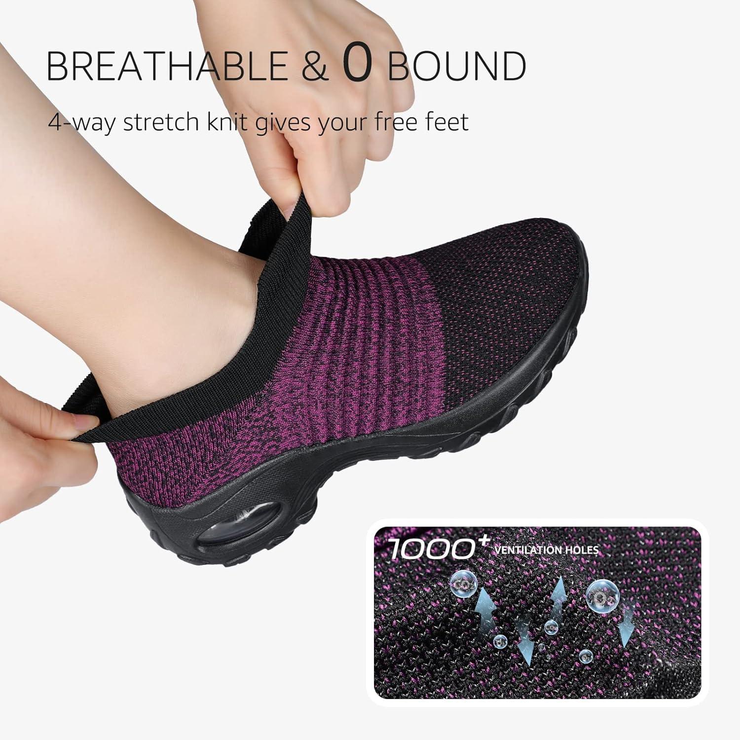 image:imageHKR Basket San Lacet Femme Chaussures de Orthopdique Marche Mode et Sport Travail Tennis Confortable Chic Femme Ultra LGRe Fitness Campus Slip on Enfiler SneakersViolet Noir