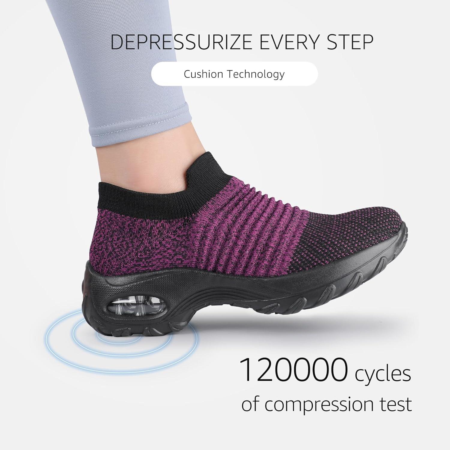 image:imageHKR Basket San Lacet Femme Chaussures de Orthopdique Marche Mode et Sport Travail Tennis Confortable Chic Femme Ultra LGRe Fitness Campus Slip on Enfiler SneakersViolet Noir