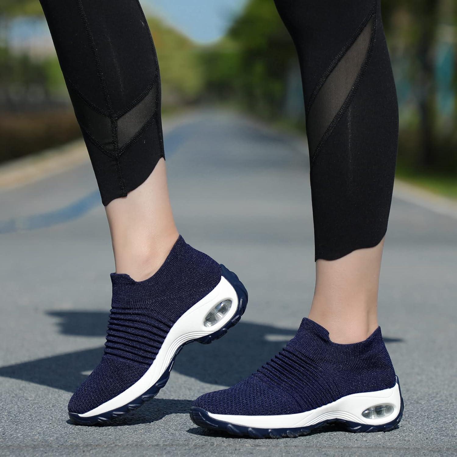 image:imageHKR Basket San Lacet Femme Chaussures de Orthopdique Marche Mode et Sport Travail Tennis Confortable Chic Femme Ultra LGRe Fitness Campus Slip on Enfiler SneakersMarine
