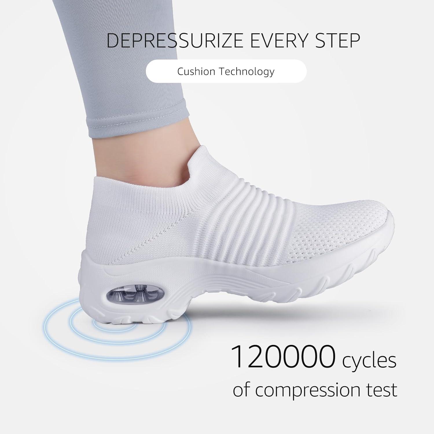 image:imageHKR Basket San Lacet Femme Chaussures de Orthopdique Marche Mode et Sport Travail Tennis Confortable Chic Femme Ultra LGRe Fitness Campus Slip on Enfiler SneakersBlanc