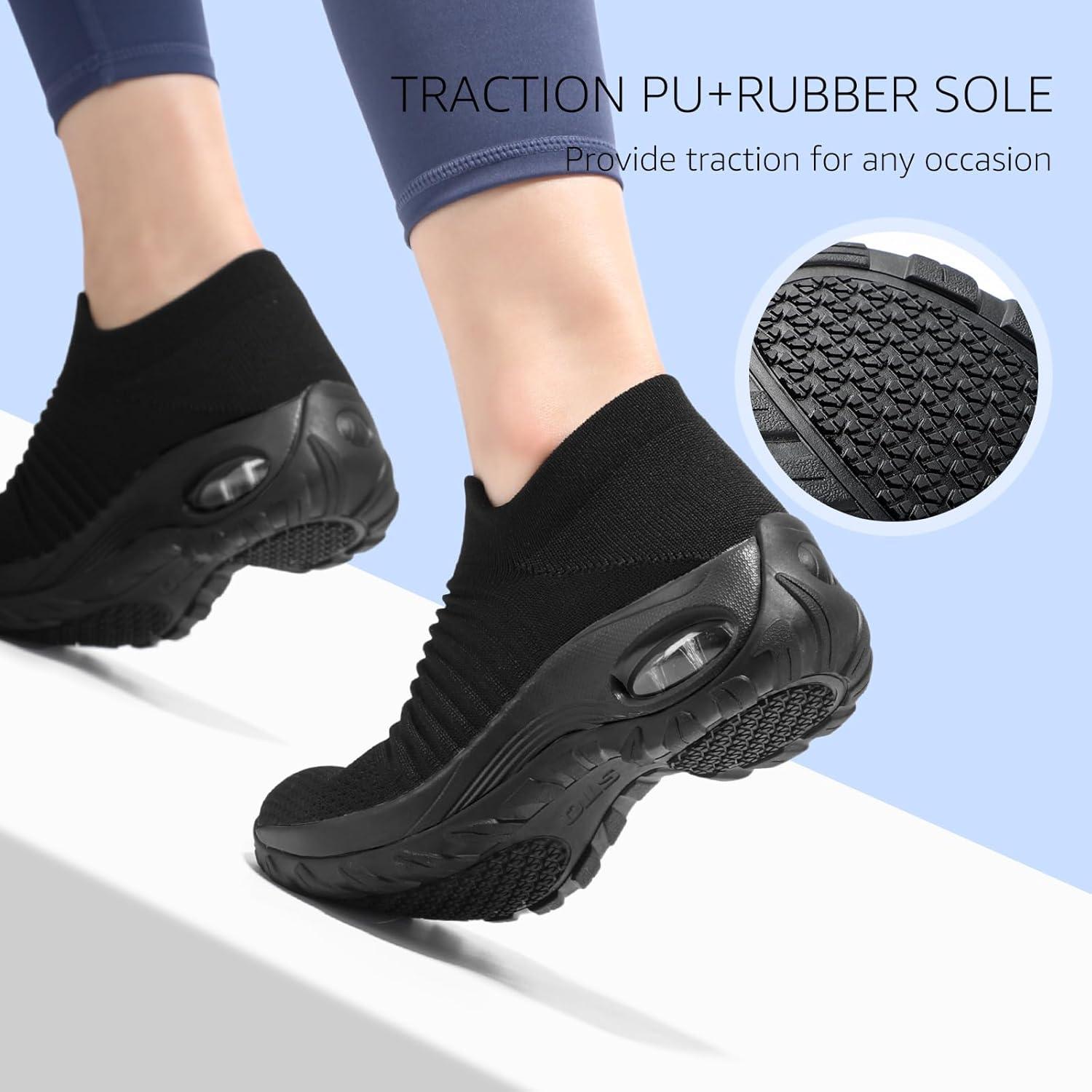 image:imageHKR Basket San Lacet Femme Chaussures de Orthopdique Marche Mode et Sport Travail Tennis Confortable Chic Femme Ultra LGRe Fitness Campus Slip on Enfiler SneakersNoir