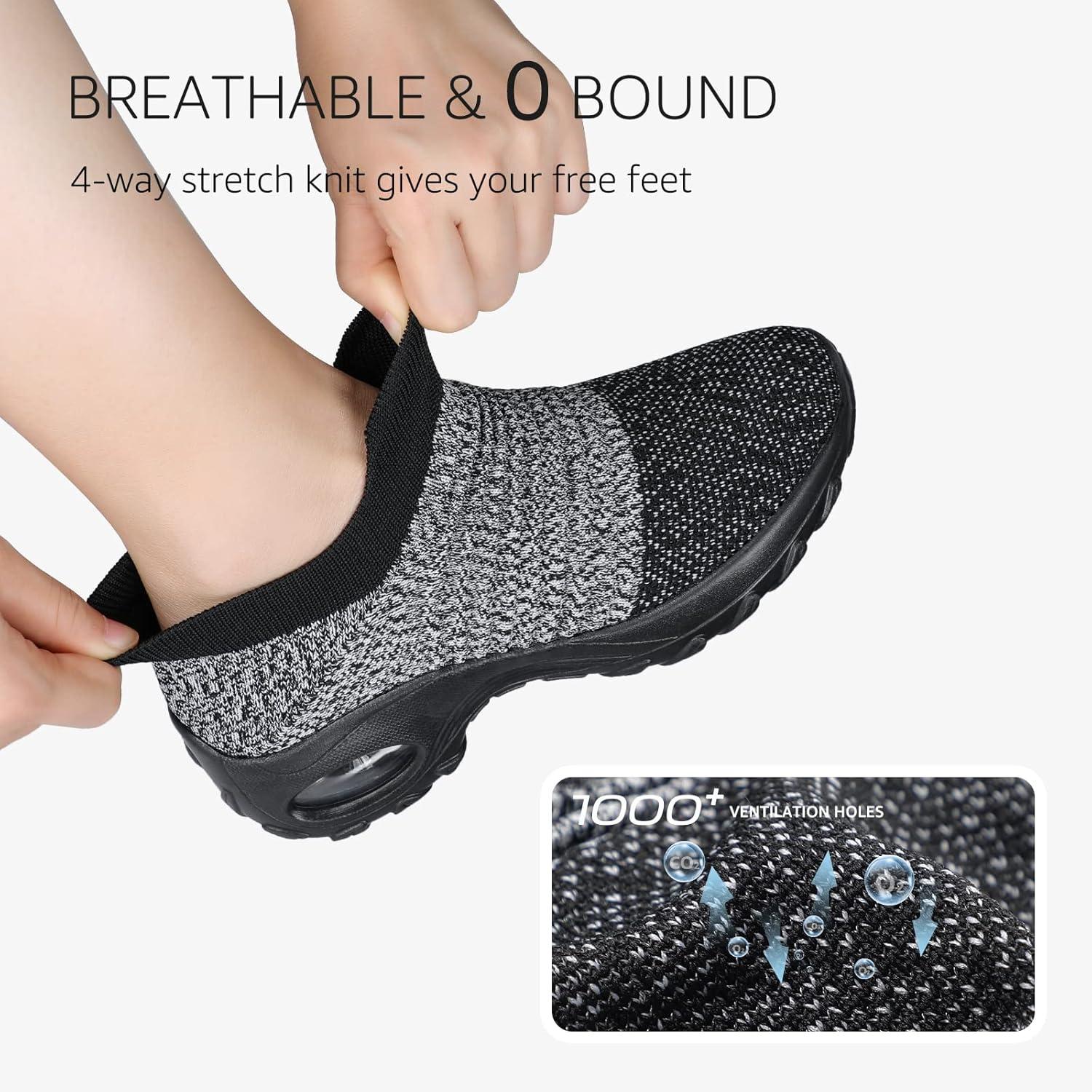 image:imageHKR Basket San Lacet Femme Chaussures de Orthopdique Marche Mode et Sport Travail Tennis Confortable Chic Femme Ultra LGRe Fitness Campus Slip on Enfiler SneakersMix Noir Grey