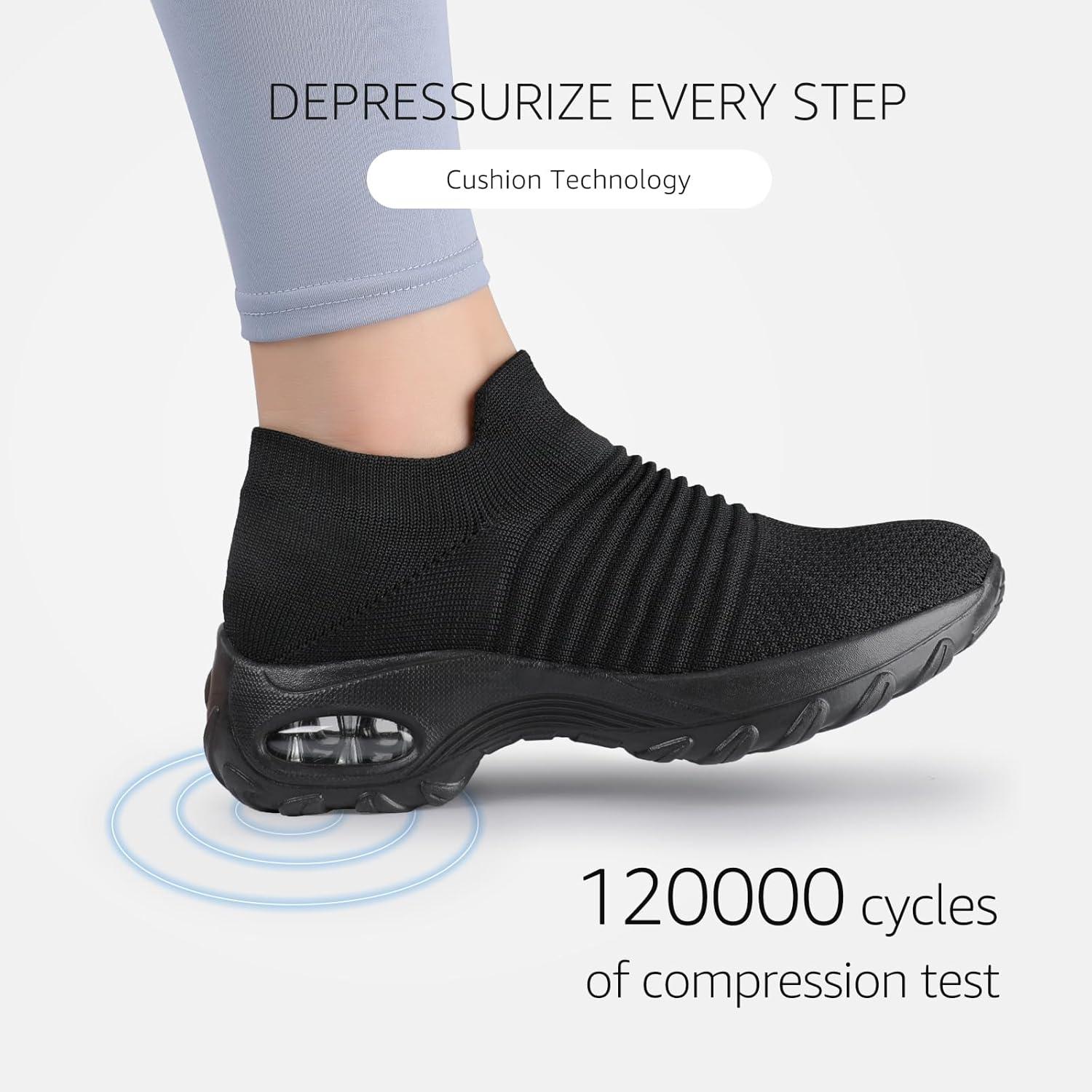 image:imageHKR Basket San Lacet Femme Chaussures de Orthopdique Marche Mode et Sport Travail Tennis Confortable Chic Femme Ultra LGRe Fitness Campus Slip on Enfiler SneakersNoir