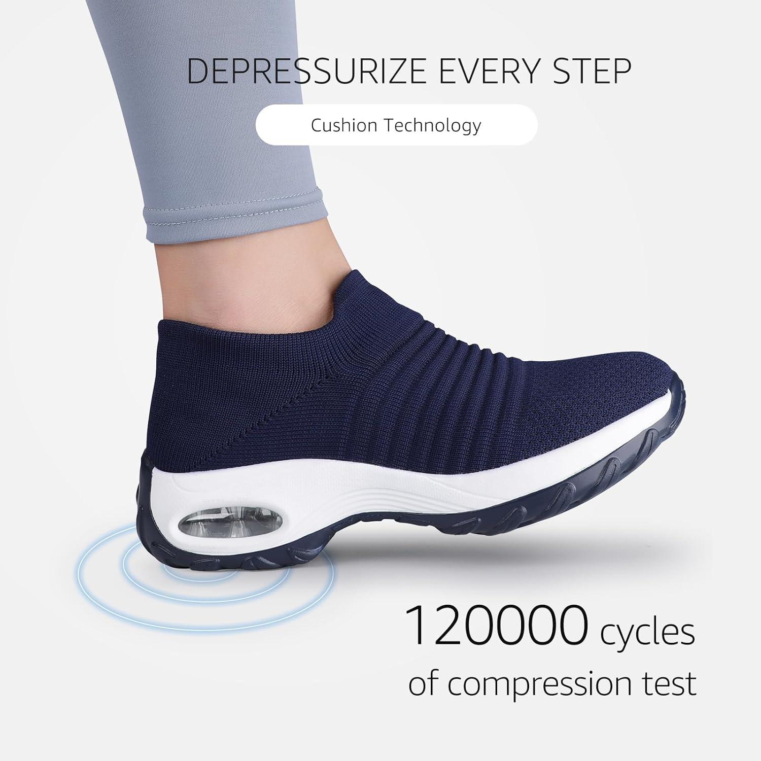 image:imageHKR Basket San Lacet Femme Chaussures de Orthopdique Marche Mode et Sport Travail Tennis Confortable Chic Femme Ultra LGRe Fitness Campus Slip on Enfiler SneakersMarine