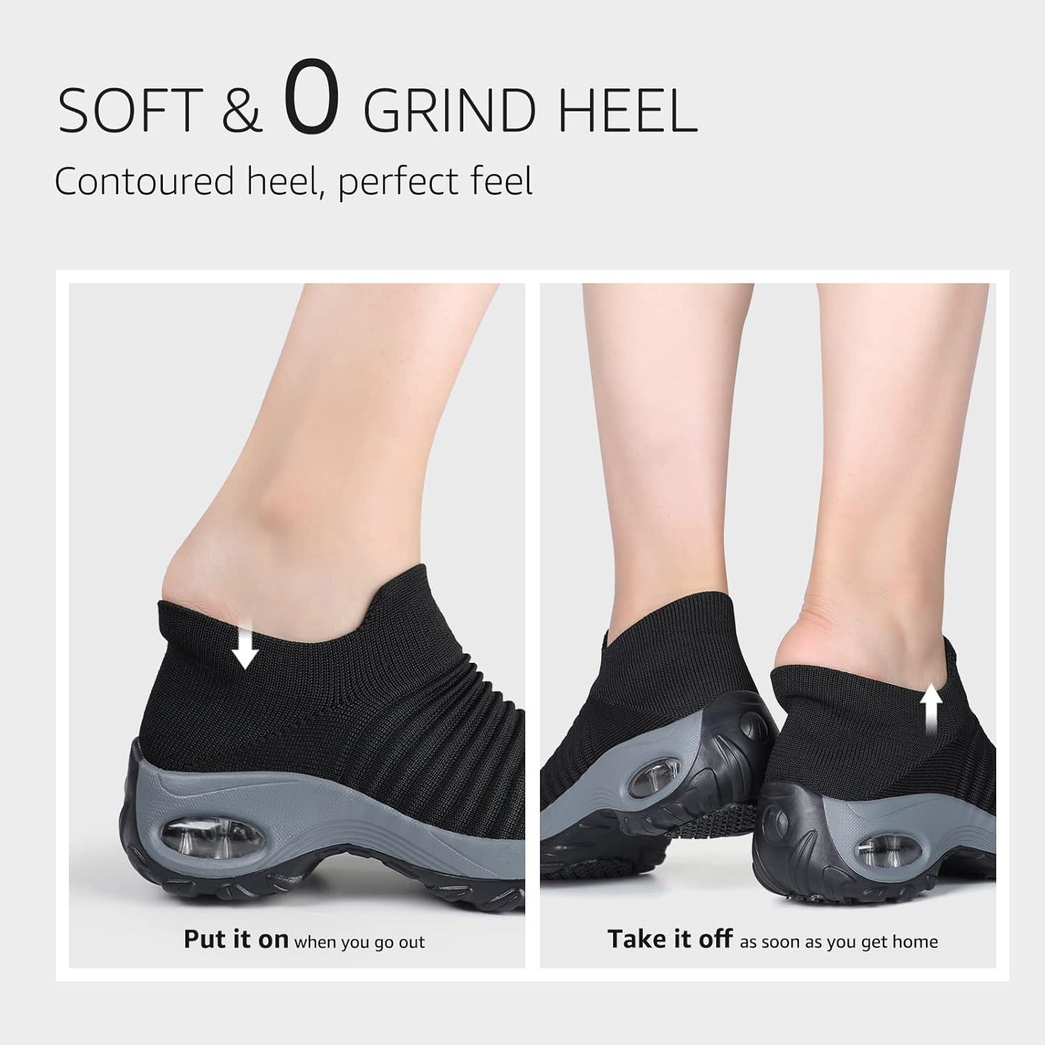 image:imageHKR Basket San Lacet Femme Chaussures de Orthopdique Marche Mode et Sport Travail Tennis Confortable Chic Femme Ultra LGRe Fitness Campus Slip on Enfiler SneakersNoir Grey