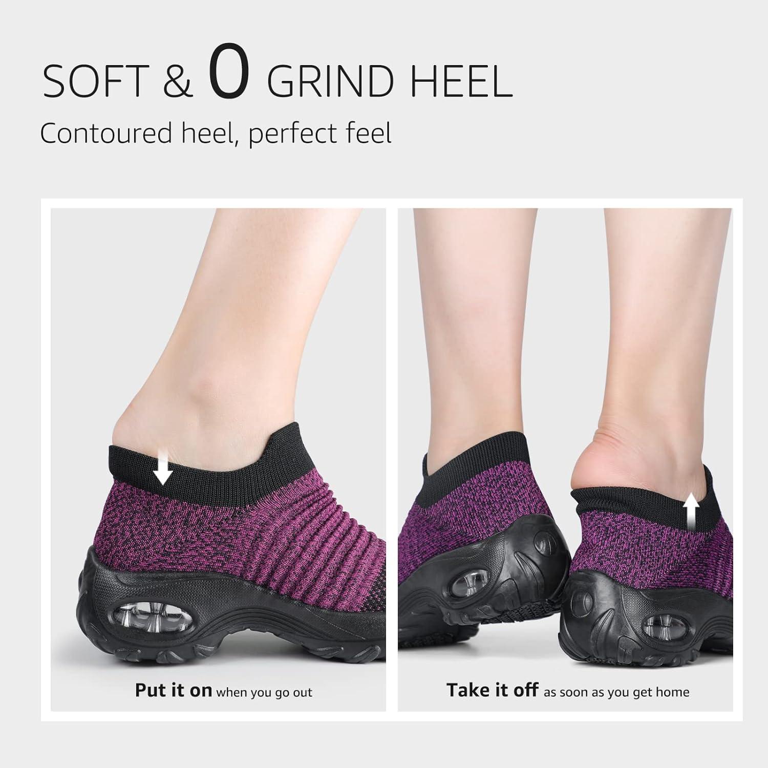 image:imageHKR Basket San Lacet Femme Chaussures de Orthopdique Marche Mode et Sport Travail Tennis Confortable Chic Femme Ultra LGRe Fitness Campus Slip on Enfiler SneakersViolet Noir