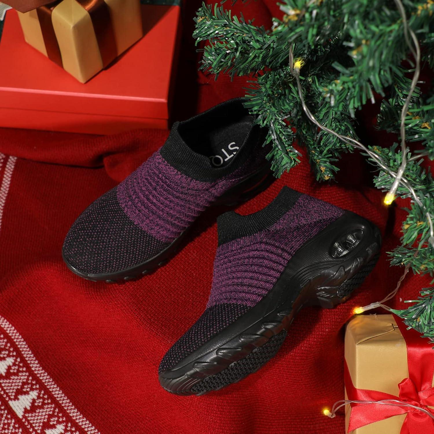 image:imageHKR Basket San Lacet Femme Chaussures de Orthopdique Marche Mode et Sport Travail Tennis Confortable Chic Femme Ultra LGRe Fitness Campus Slip on Enfiler SneakersViolet Noir