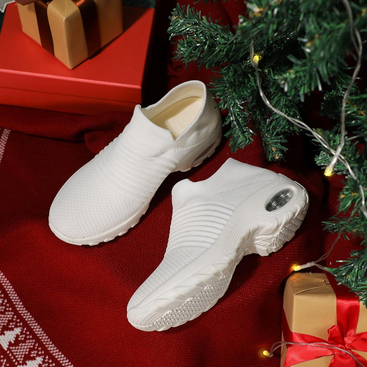 image:imageHKR Basket San Lacet Femme Chaussures de Orthopdique Marche Mode et Sport Travail Tennis Confortable Chic Femme Ultra LGRe Fitness Campus Slip on Enfiler SneakersBlanc