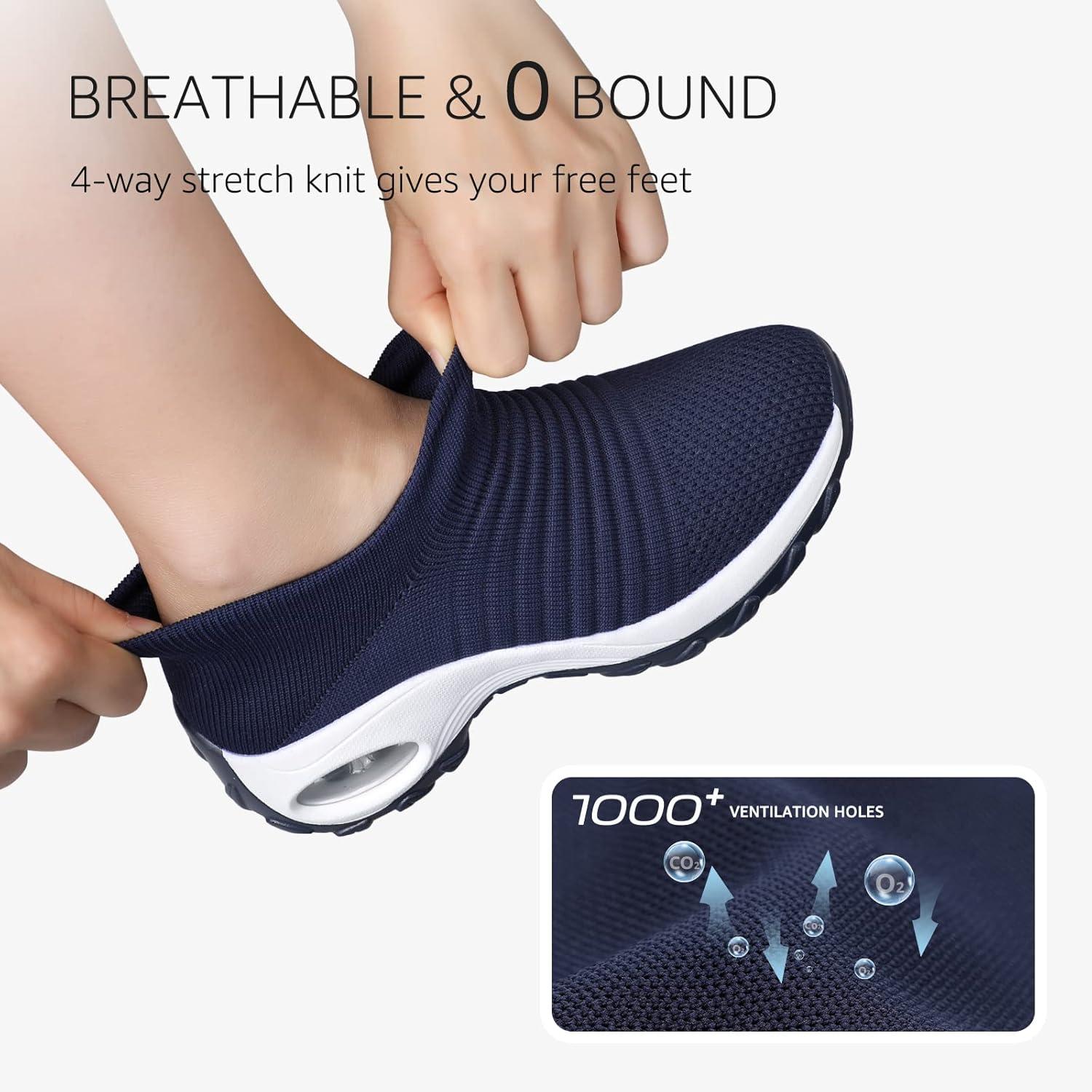 image:imageHKR Basket San Lacet Femme Chaussures de Orthopdique Marche Mode et Sport Travail Tennis Confortable Chic Femme Ultra LGRe Fitness Campus Slip on Enfiler SneakersMarine