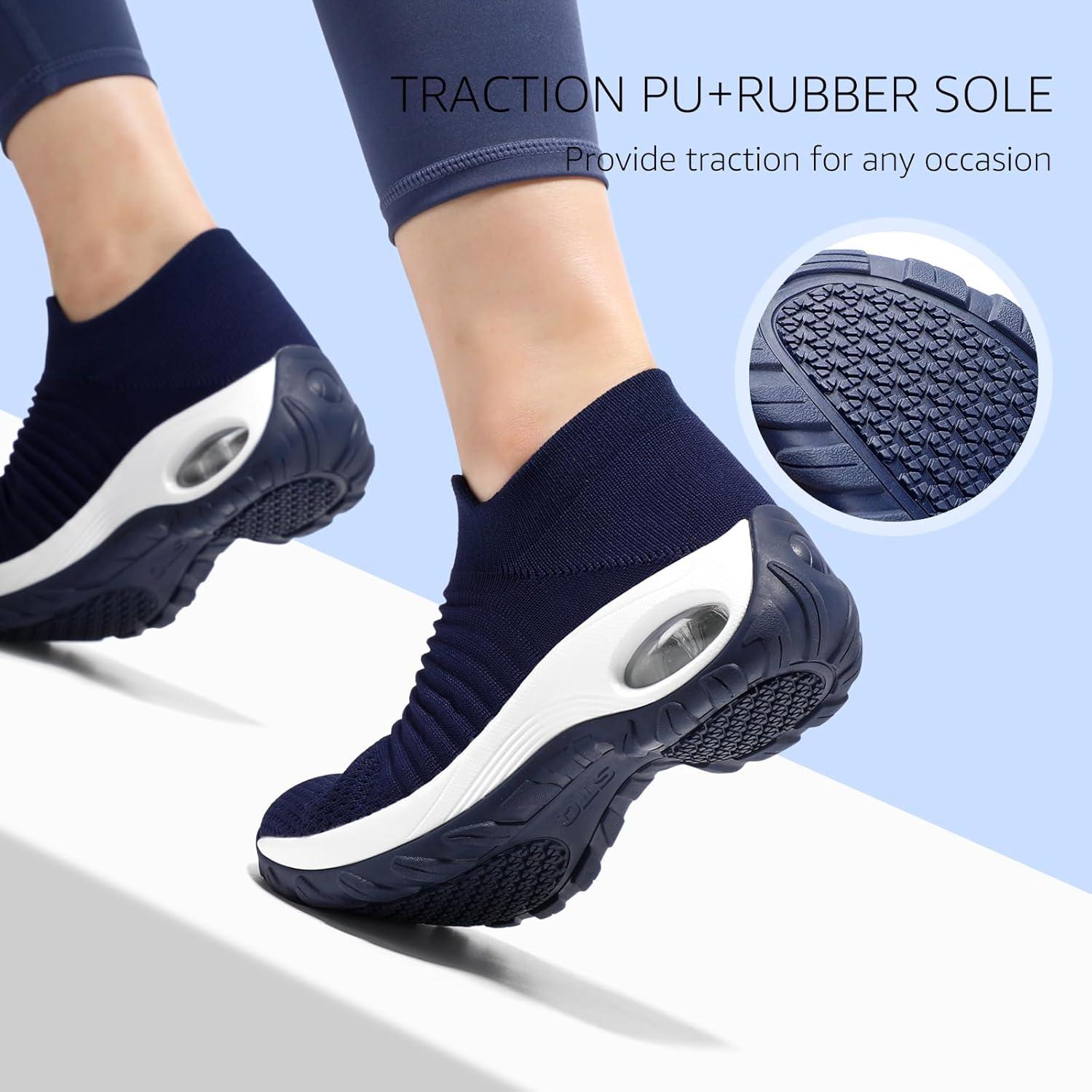 image:imageHKR Basket San Lacet Femme Chaussures de Orthopdique Marche Mode et Sport Travail Tennis Confortable Chic Femme Ultra LGRe Fitness Campus Slip on Enfiler SneakersMarine