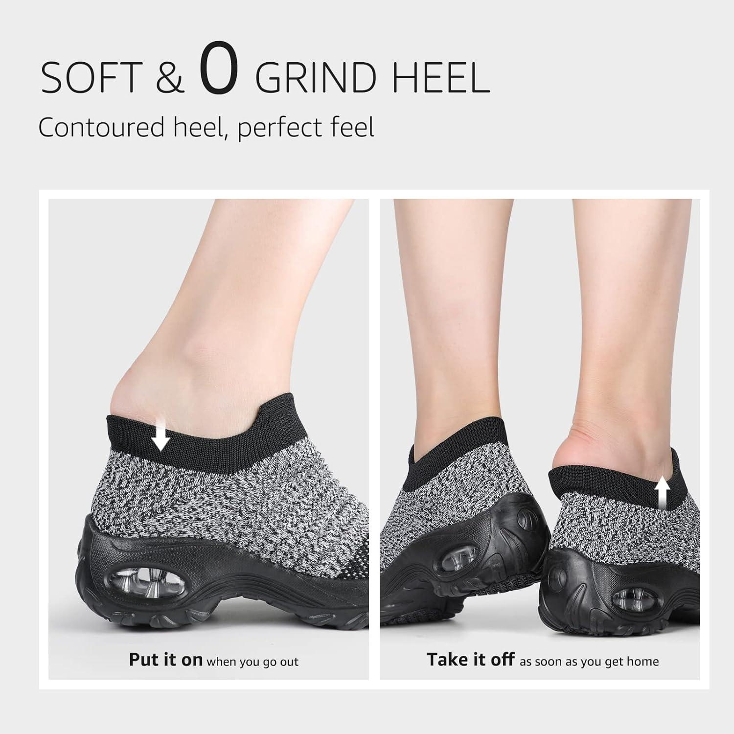 image:imageHKR Basket San Lacet Femme Chaussures de Orthopdique Marche Mode et Sport Travail Tennis Confortable Chic Femme Ultra LGRe Fitness Campus Slip on Enfiler SneakersMix Noir Grey
