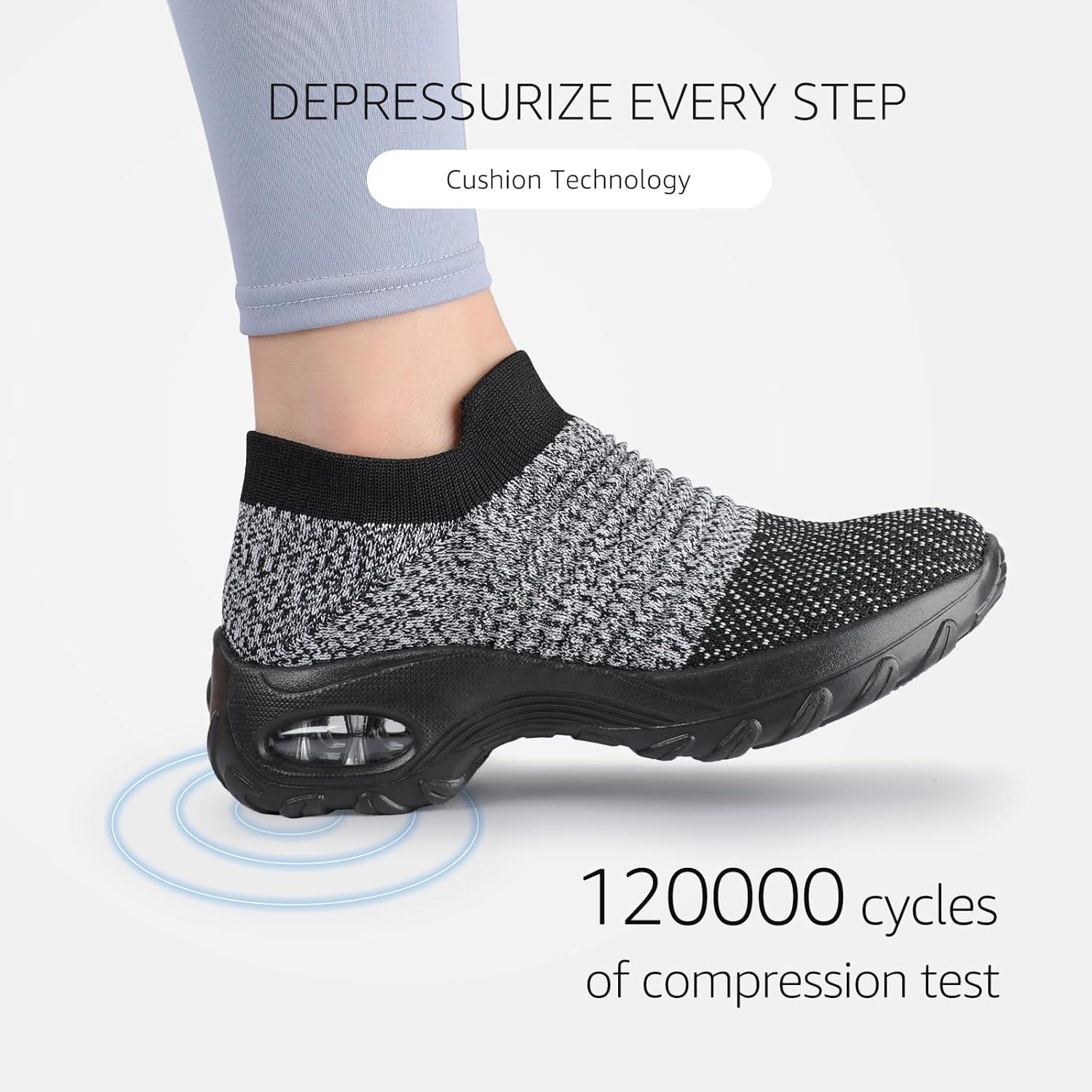 image:imageHKR Basket San Lacet Femme Chaussures de Orthopdique Marche Mode et Sport Travail Tennis Confortable Chic Femme Ultra LGRe Fitness Campus Slip on Enfiler SneakersMix Noir Grey