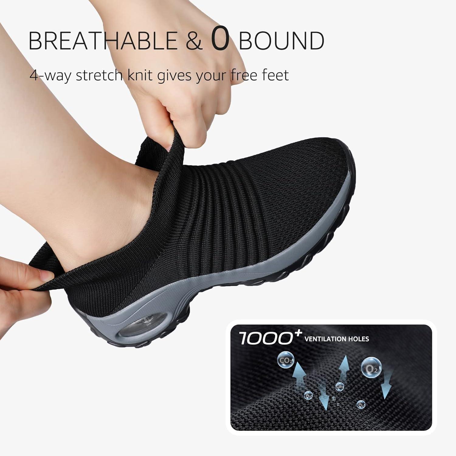 image:imageHKR Basket San Lacet Femme Chaussures de Orthopdique Marche Mode et Sport Travail Tennis Confortable Chic Femme Ultra LGRe Fitness Campus Slip on Enfiler SneakersNoir Grey