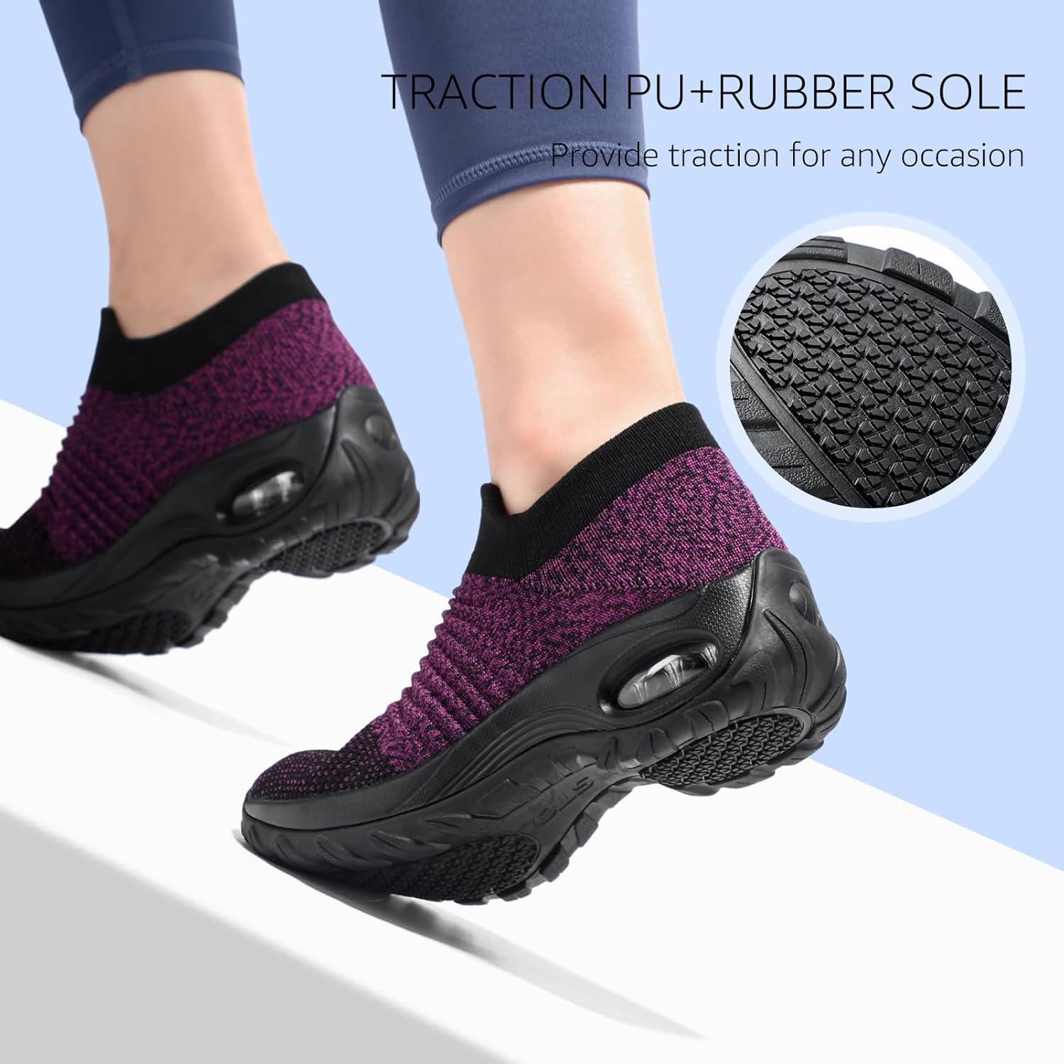 image:imageHKR Basket San Lacet Femme Chaussures de Orthopdique Marche Mode et Sport Travail Tennis Confortable Chic Femme Ultra LGRe Fitness Campus Slip on Enfiler SneakersViolet Noir