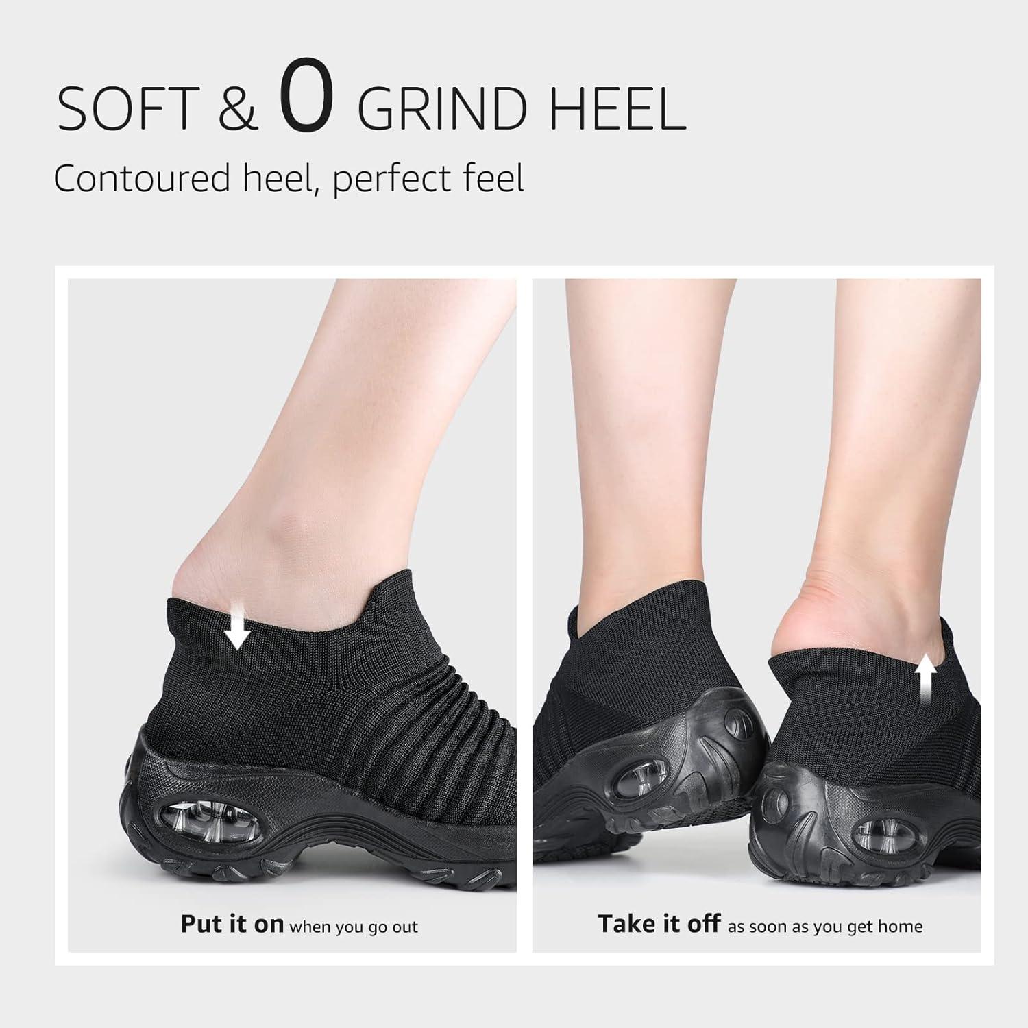 image:imageHKR Basket San Lacet Femme Chaussures de Orthopdique Marche Mode et Sport Travail Tennis Confortable Chic Femme Ultra LGRe Fitness Campus Slip on Enfiler SneakersNoir